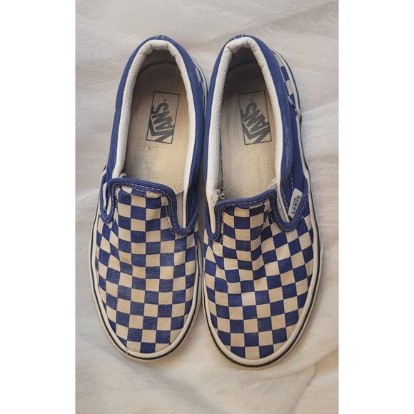 VANS Slip-On Checkerboard Shoes Blue White Skate Size 3 Kids School Comfort - Picture 2 of 10